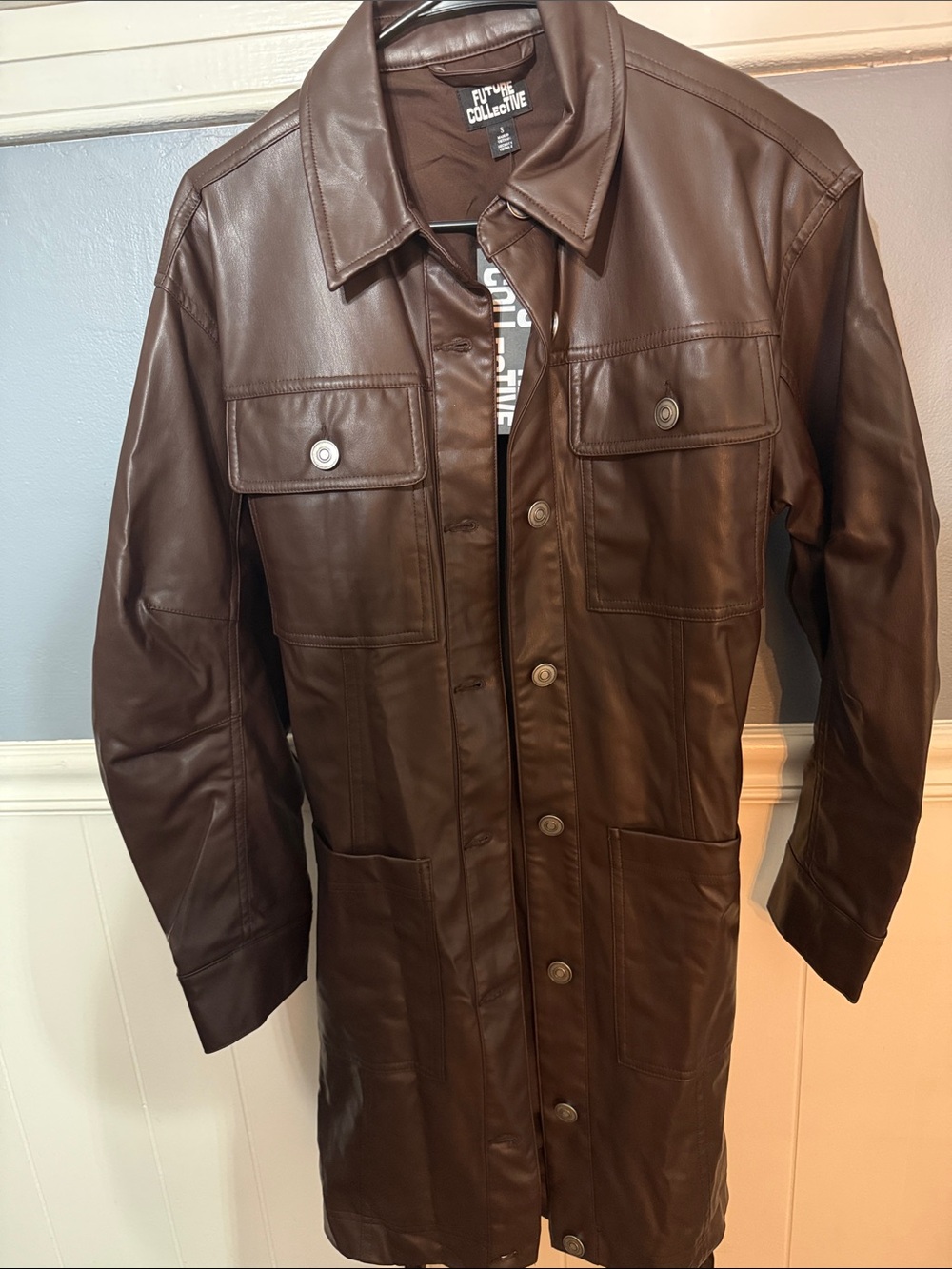 FUTURIVE COLLECTIVE Women's Brown Leather Button-Front Coat